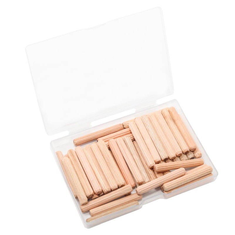 Adyoney 48Pcs 6mm x 40mm / 1/4 Inch x 1.57 Inch Wooden Dowel Pin Fluted Beveled Ends Wooden Pegs Support Shelves - Image 1